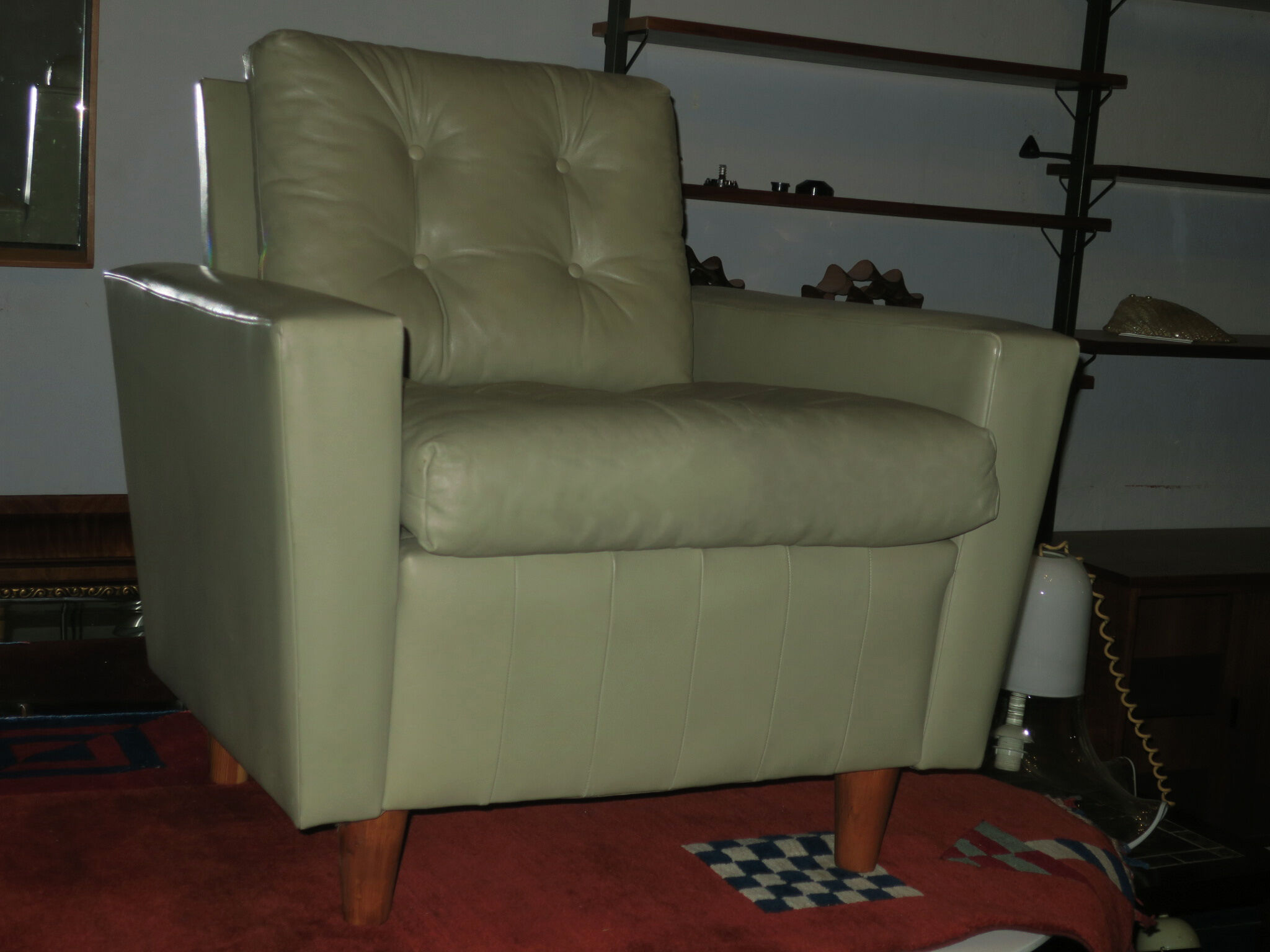 Mid century pistachio-coloured leather lounge chair 1950-60