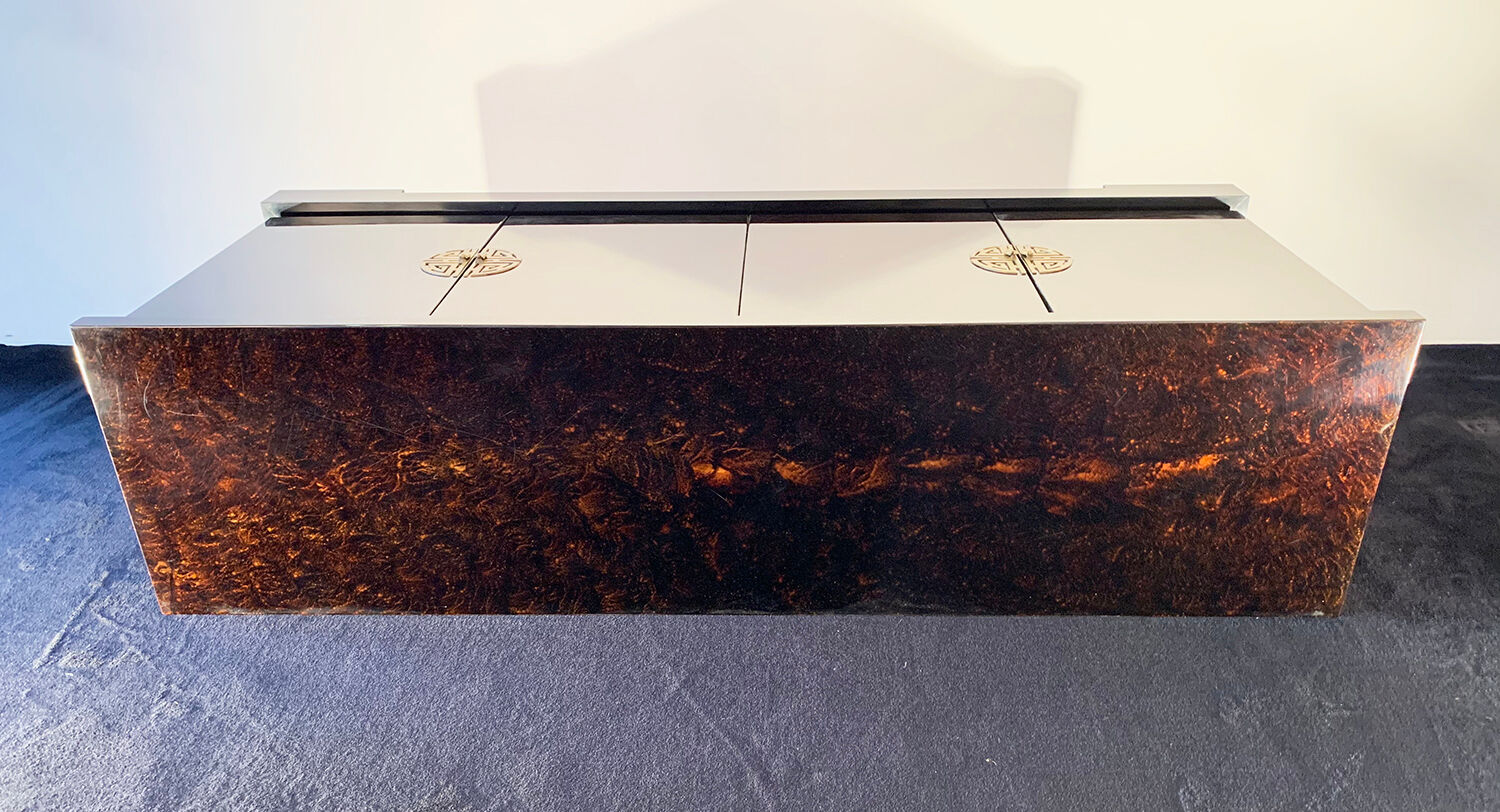 Black and gold lacquered buffet with Chinese handles, 1970