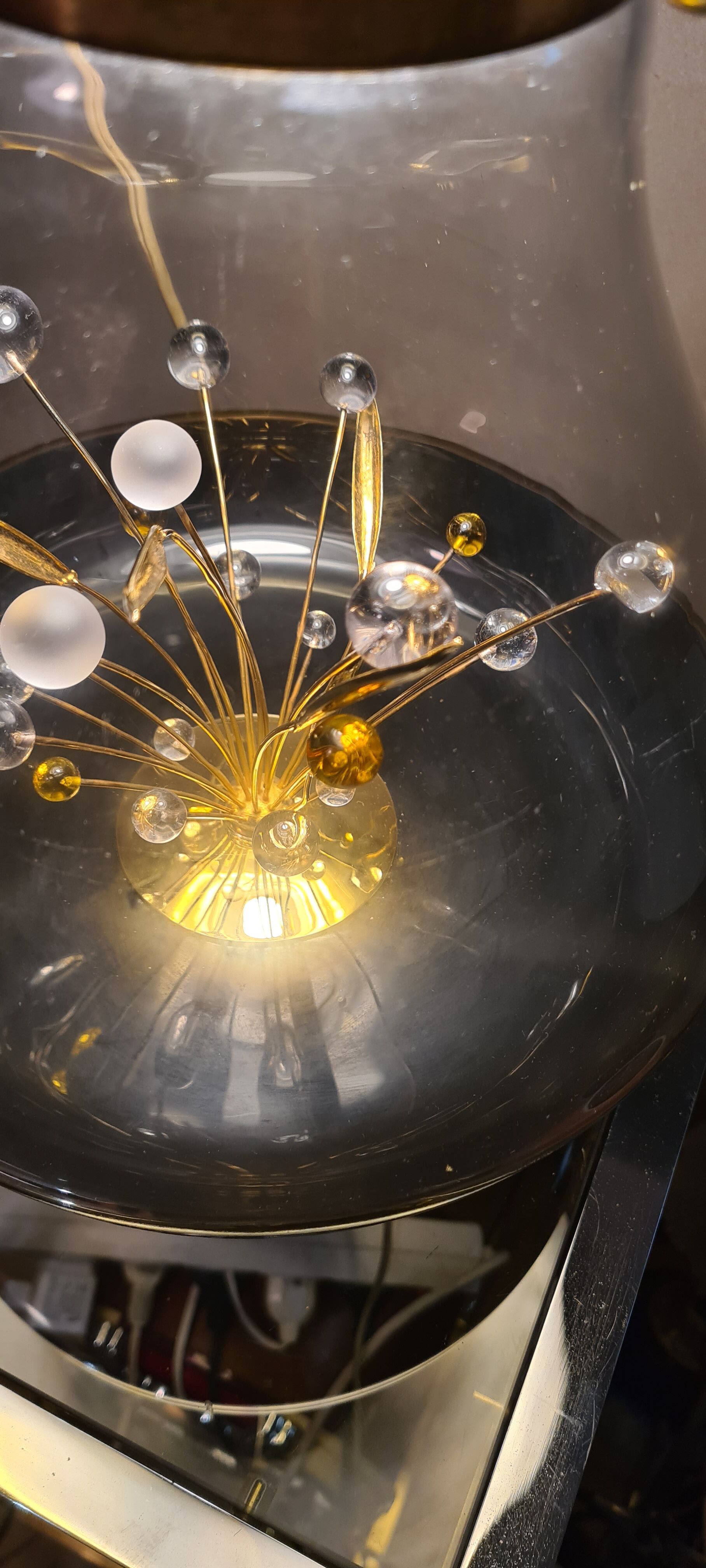 Delux gold and glass lamp desing 1970 to 80 removable with integrated light 68x40cm