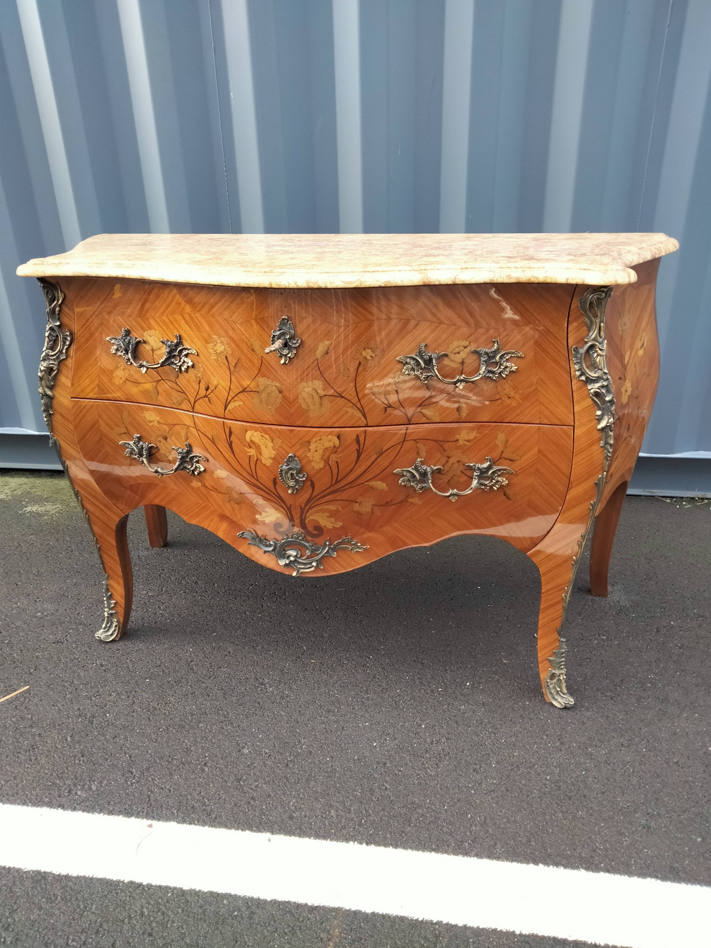 Old style chest of drawers Louis XV marquetry marble top
