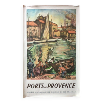 Affiche originale tourisme "Ports de Provence" Chemin de Fer Français 62x100cm 1949
