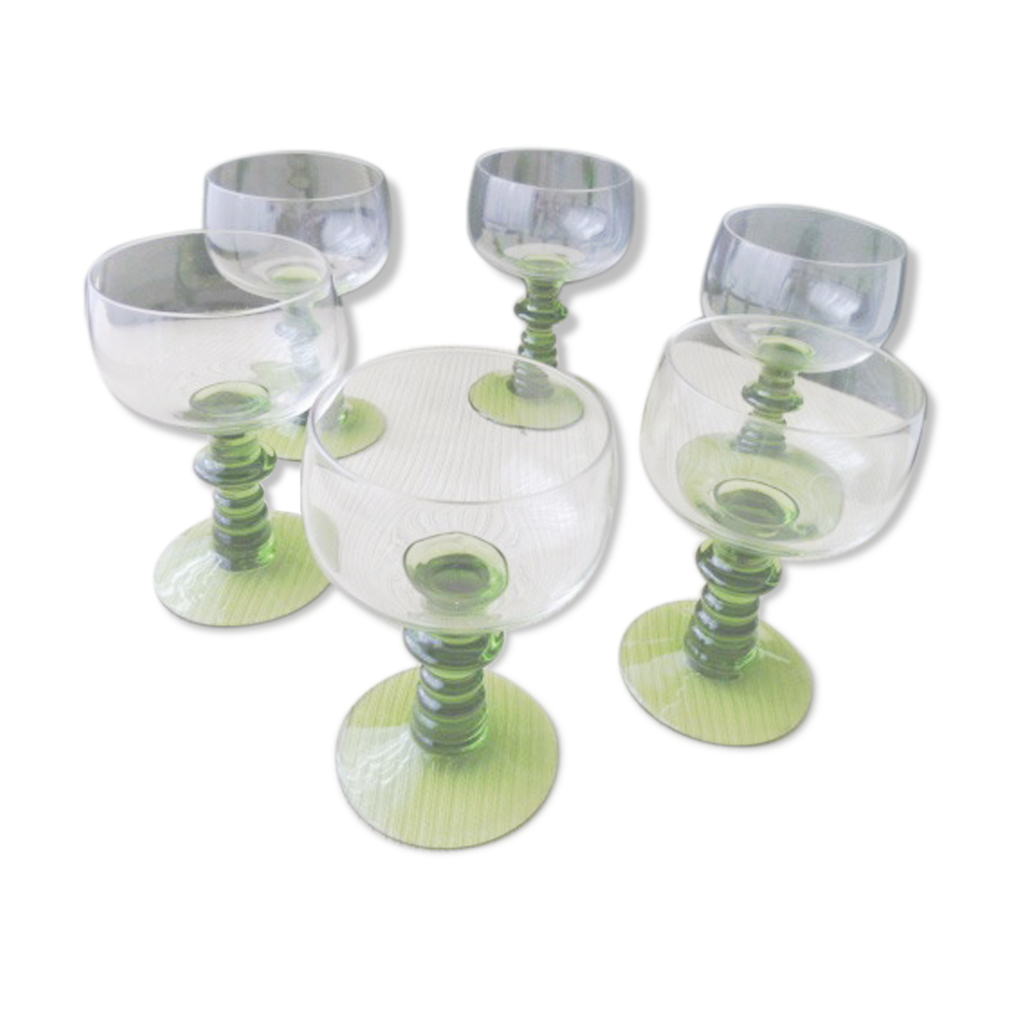 Set de 6 verres à vin blanc d'Alsace  anciens  Jambe balustre