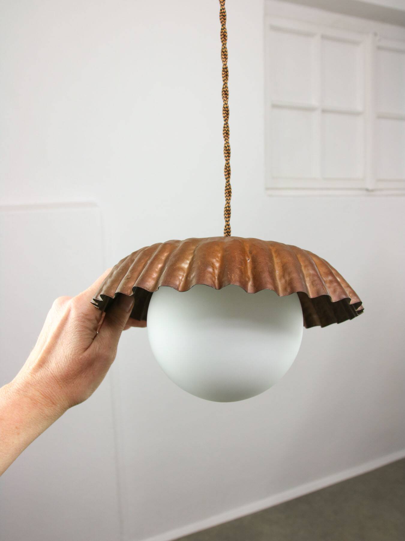 Mid-Century Italian Copper and Opaline Pendant Lamp