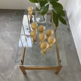 Scandinavian table blond teak and glass 60