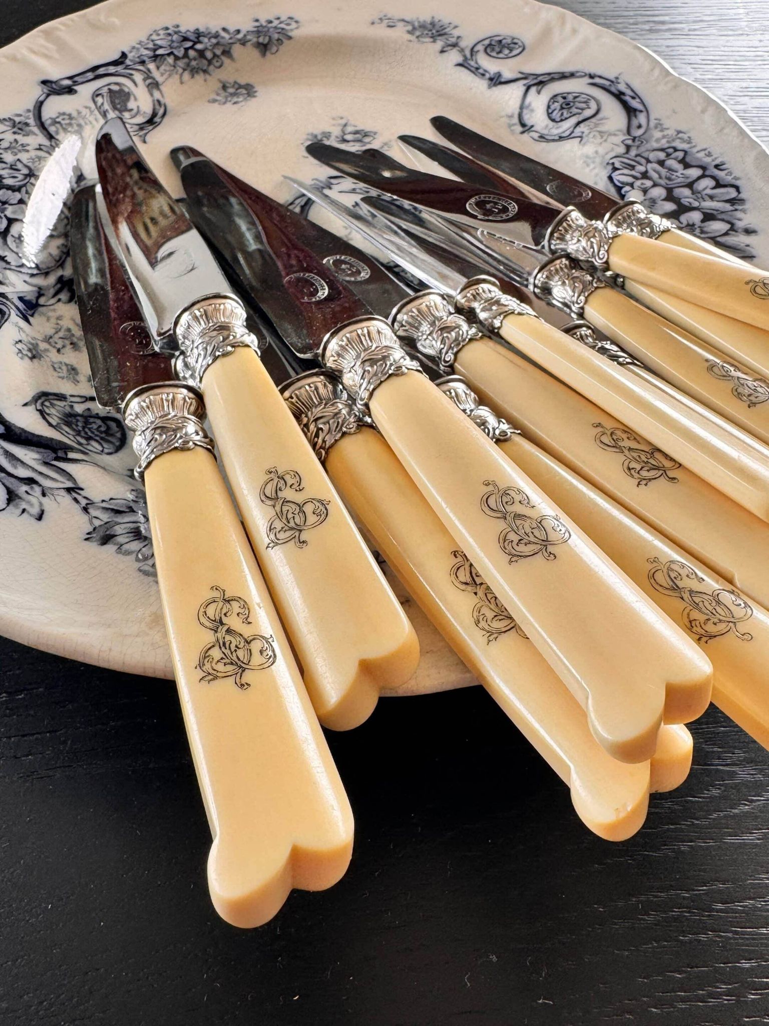 12 Robert Linzeler knives and leg of lamb set for Jules Piault Paris