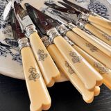 12 Robert Linzeler knives and leg of lamb set for Jules Piault Paris