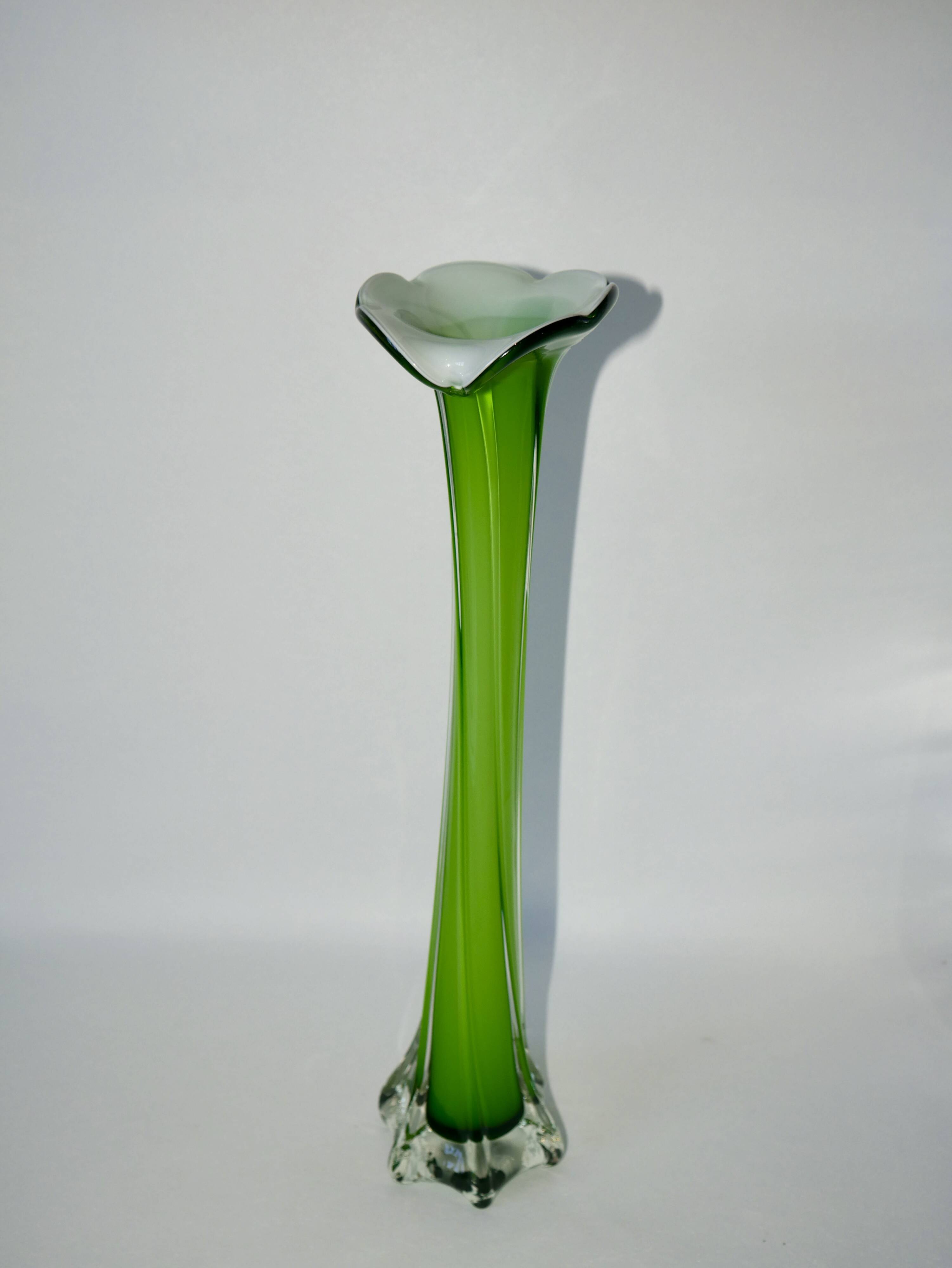 Large green and white opaline vase from the 70s