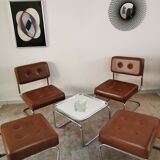 Suite of 4 skai and chrome armchairs 70