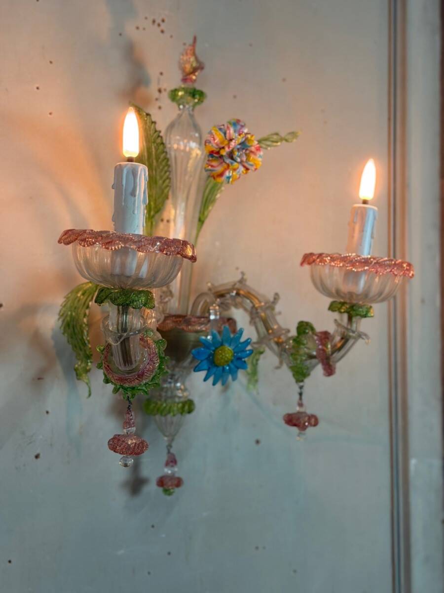 Set of 3 Venetian wall lights in multicoloured Murano glass, circa 1950