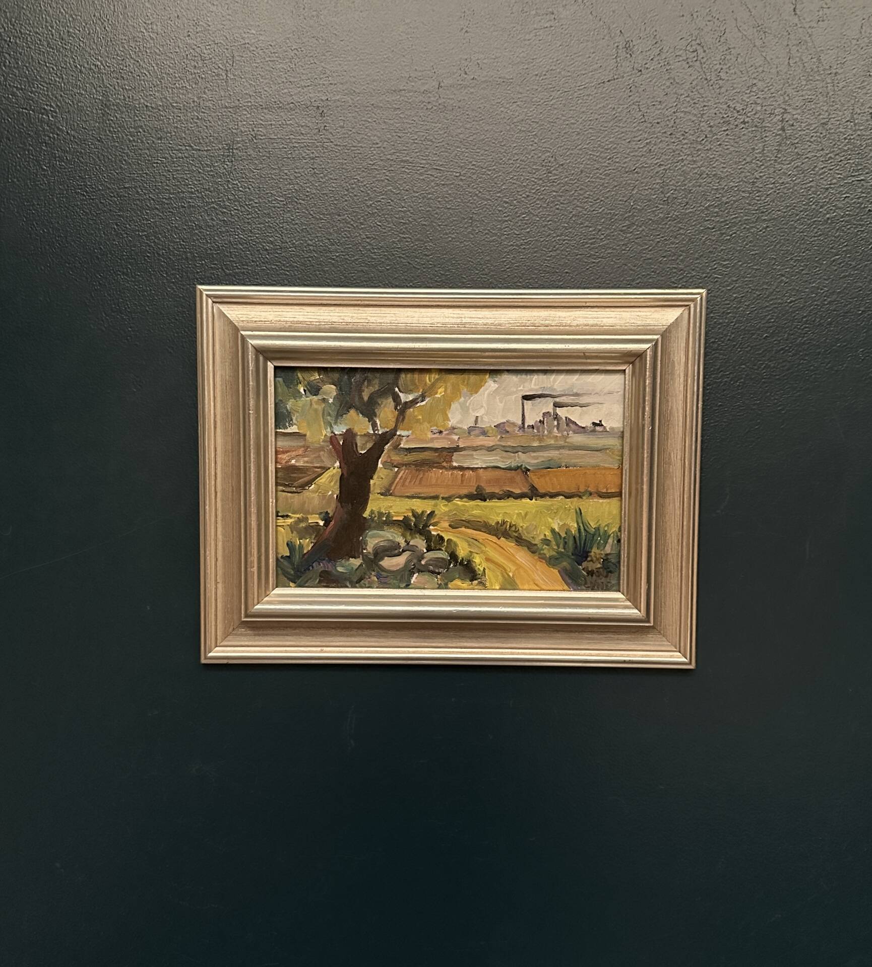 Original Swedish Oil on Canvas – "Industrial Landscape" – Signed – Vintage and Framed