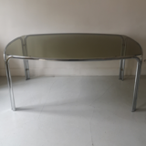 Dining table in chrome smoked glass, design 1970
