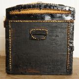 Old-curved wooden trunk - burlap