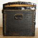 Old-curved wooden trunk - burlap