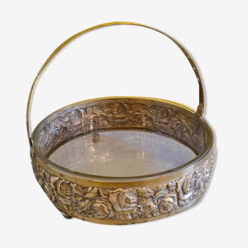 Art deco glass and brass serving dish. 1920-1930s.