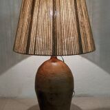 XXL vintage lamp in glazed stoneware and jute rope