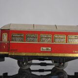 Tin litho brand LR spring-loaded toy locomotive