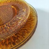 Vereco Sunflower amber plates – 8 vintage pieces (4 dinner plates, 4 dessert plates)