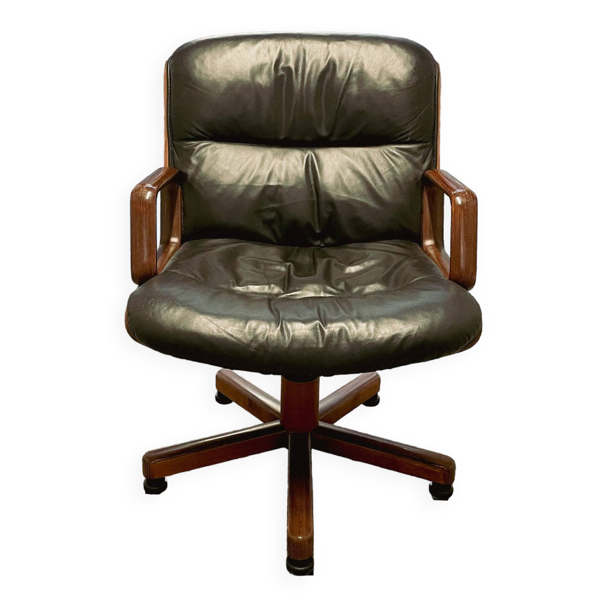 Vaghi • Italian Design • Vintage black leather executive chair from the 70s