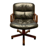 Vaghi • Italian Design • Vintage black leather executive chair from the 70s