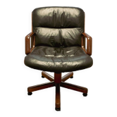 Vaghi • Italian Design • Vintage black leather executive chair from the 70s