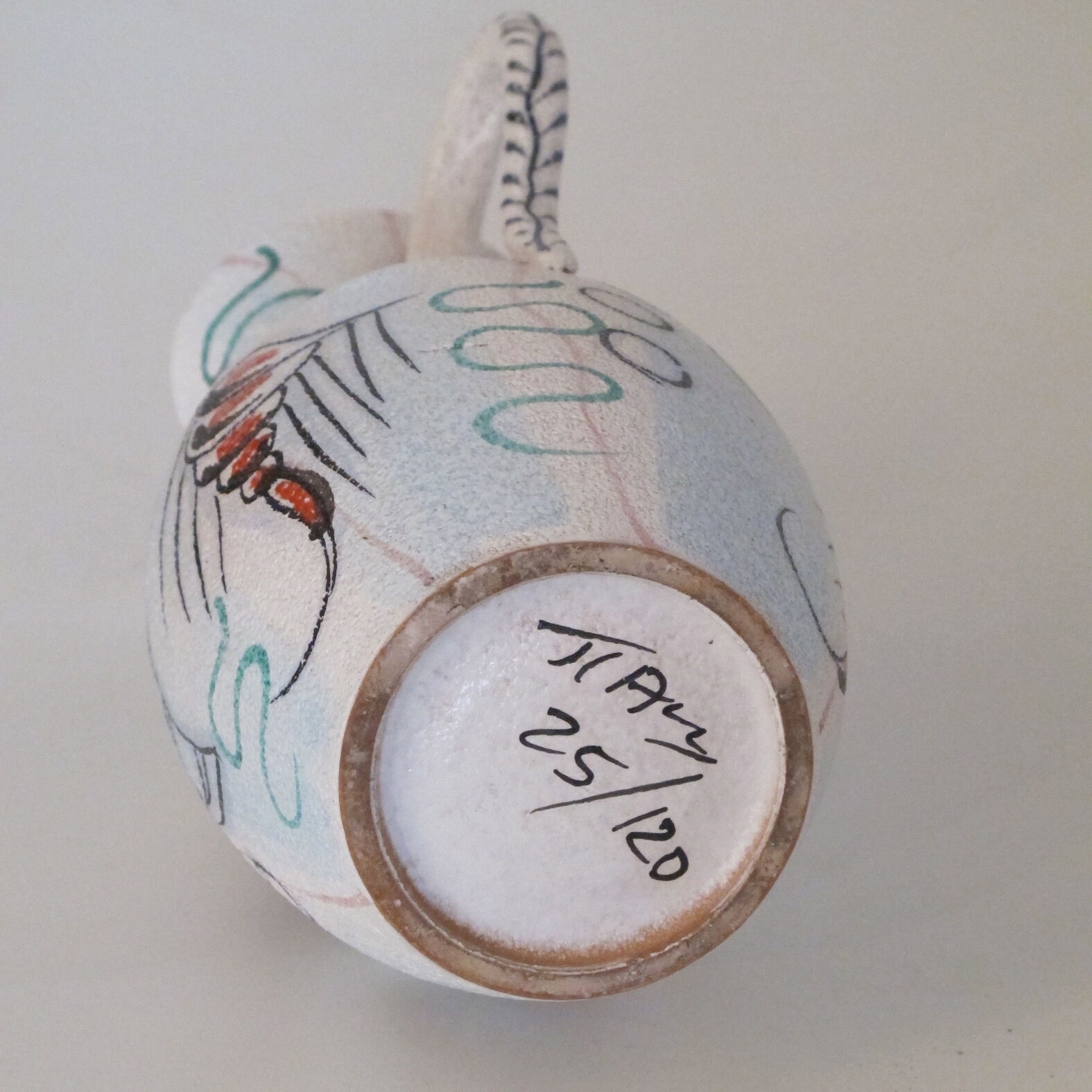 Pitcher ceramic vase signed and numbered seaweed and fish 50s