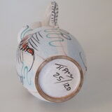 Pitcher ceramic vase signed and numbered seaweed and fish 50s