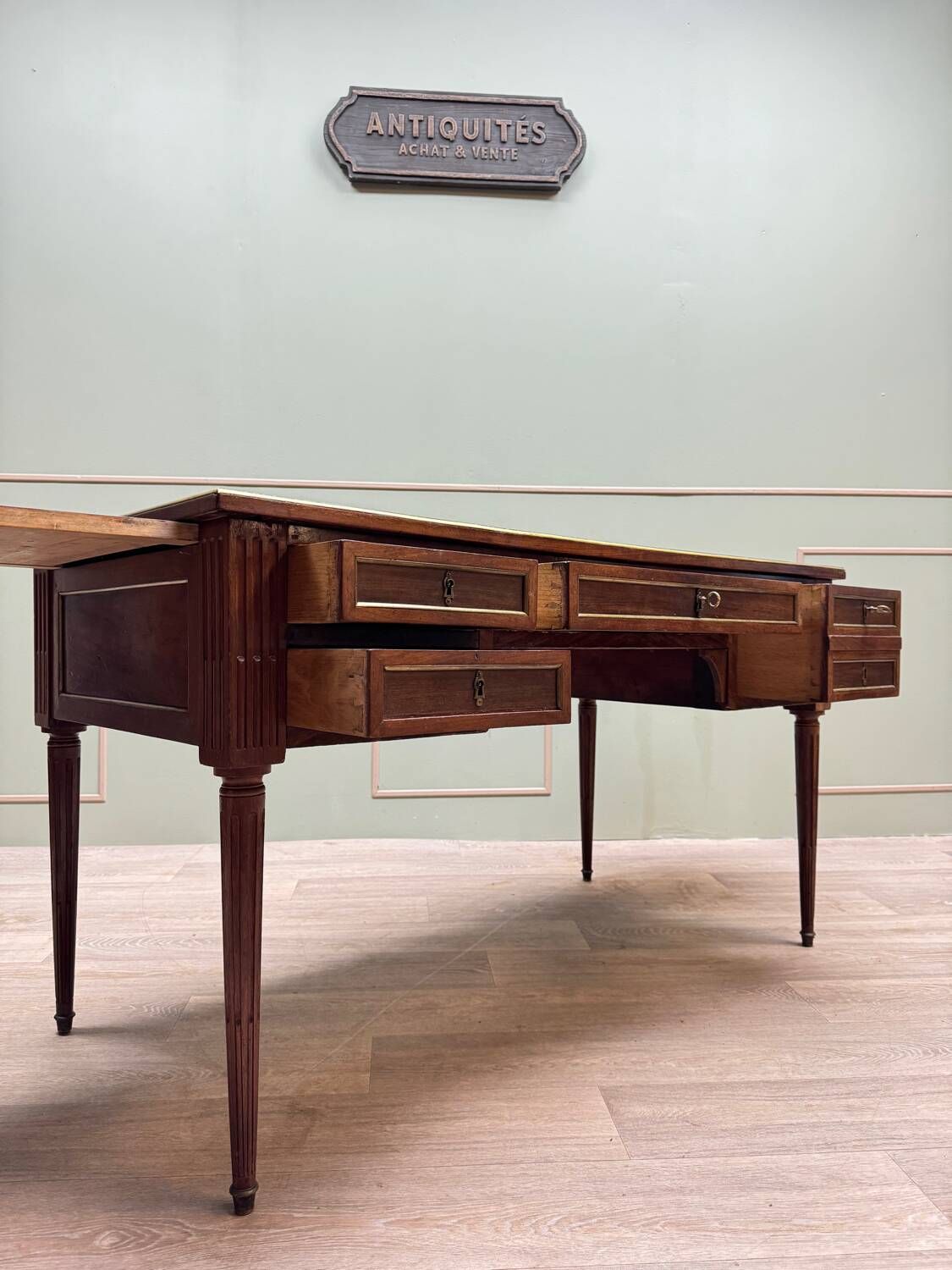 Louis XVI Style Mahogany Flat Desk With Zippers XIX Eme Century