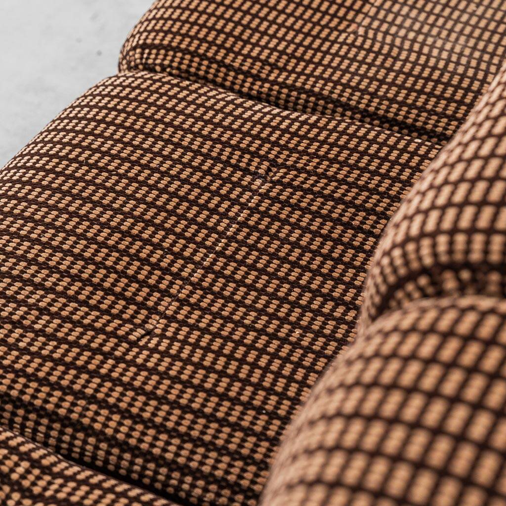 Divano 3 modules en tessuto marrone anni '70 vintage modernariato