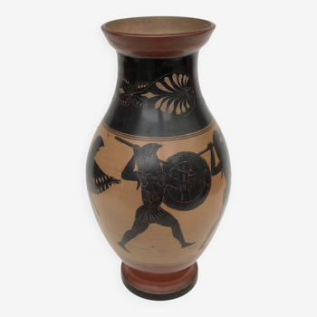 Reproduction of a Greek Attic-style black-figure vase depicting warriors