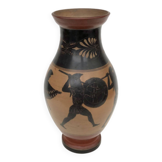 Reproduction of a Greek Attic-style black-figure vase depicting warriors