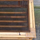 Table basse en rotin et verre fumé