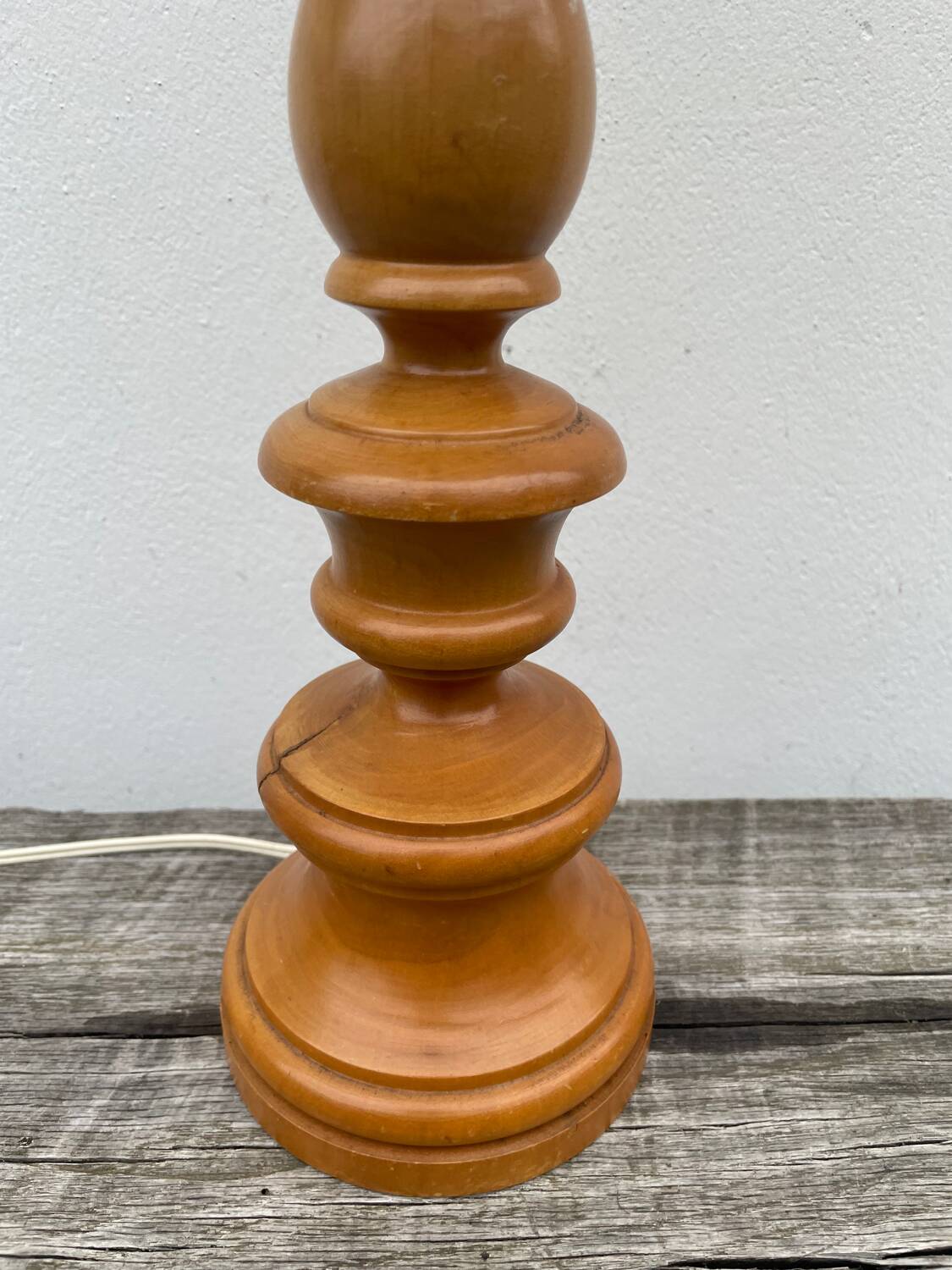 Turned wood lamp with flower shade