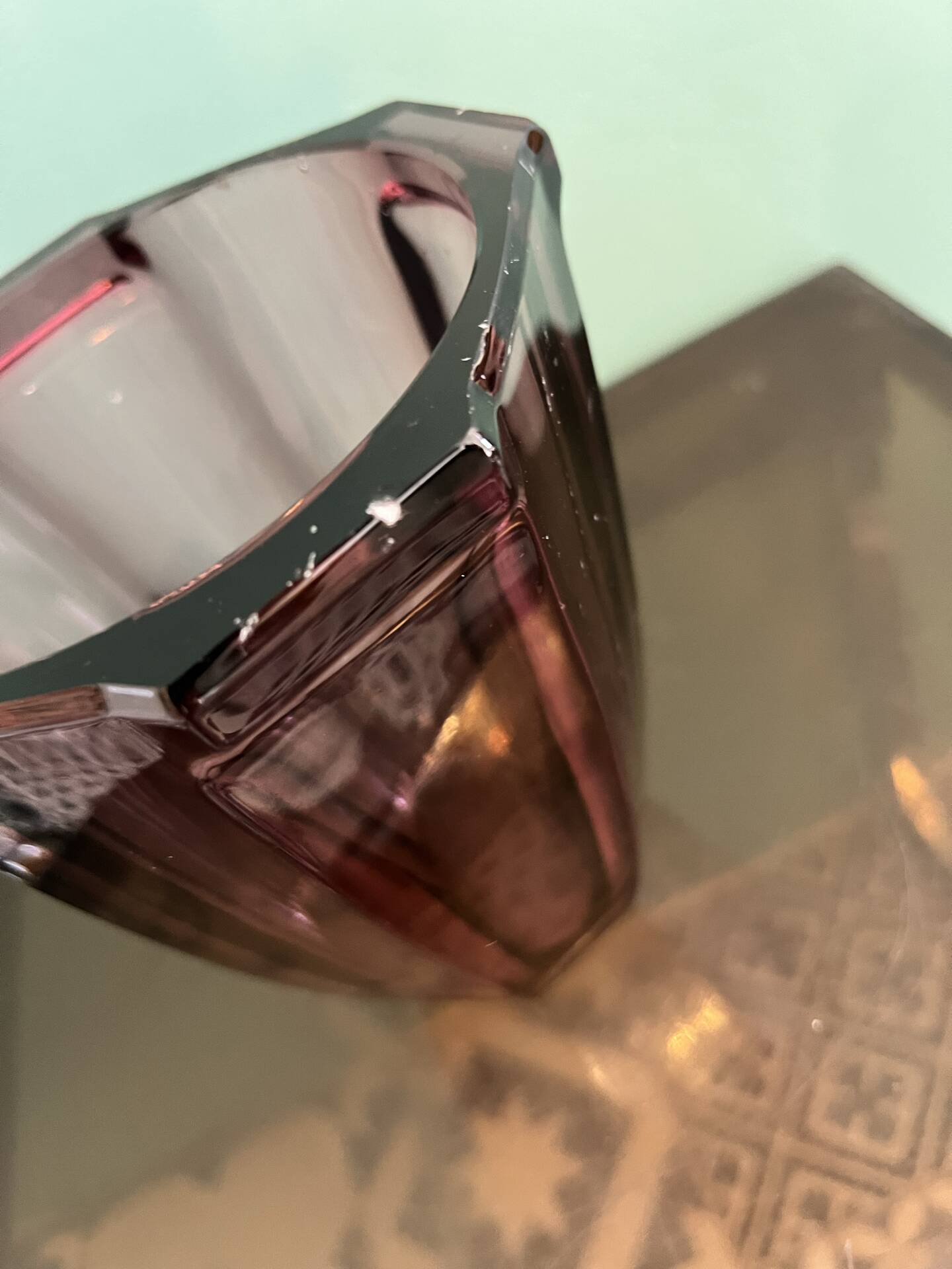 Faceted Art Deco vase in purple glass