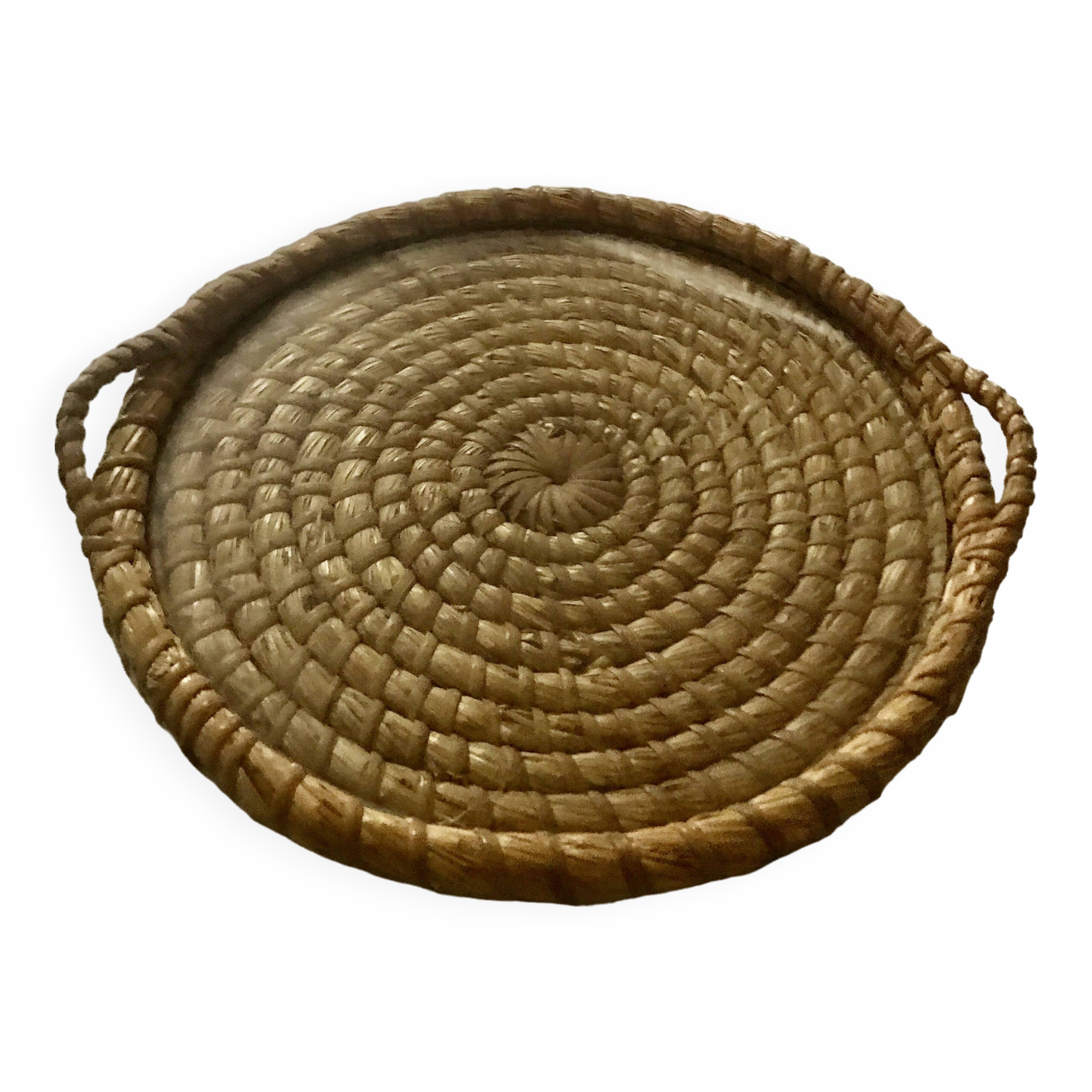 Turned wicker tray and vintage glass