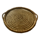 Turned wicker tray and vintage glass