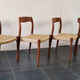 Niels Moller, chaises de salle à manger danoises  en bois et cordon papier