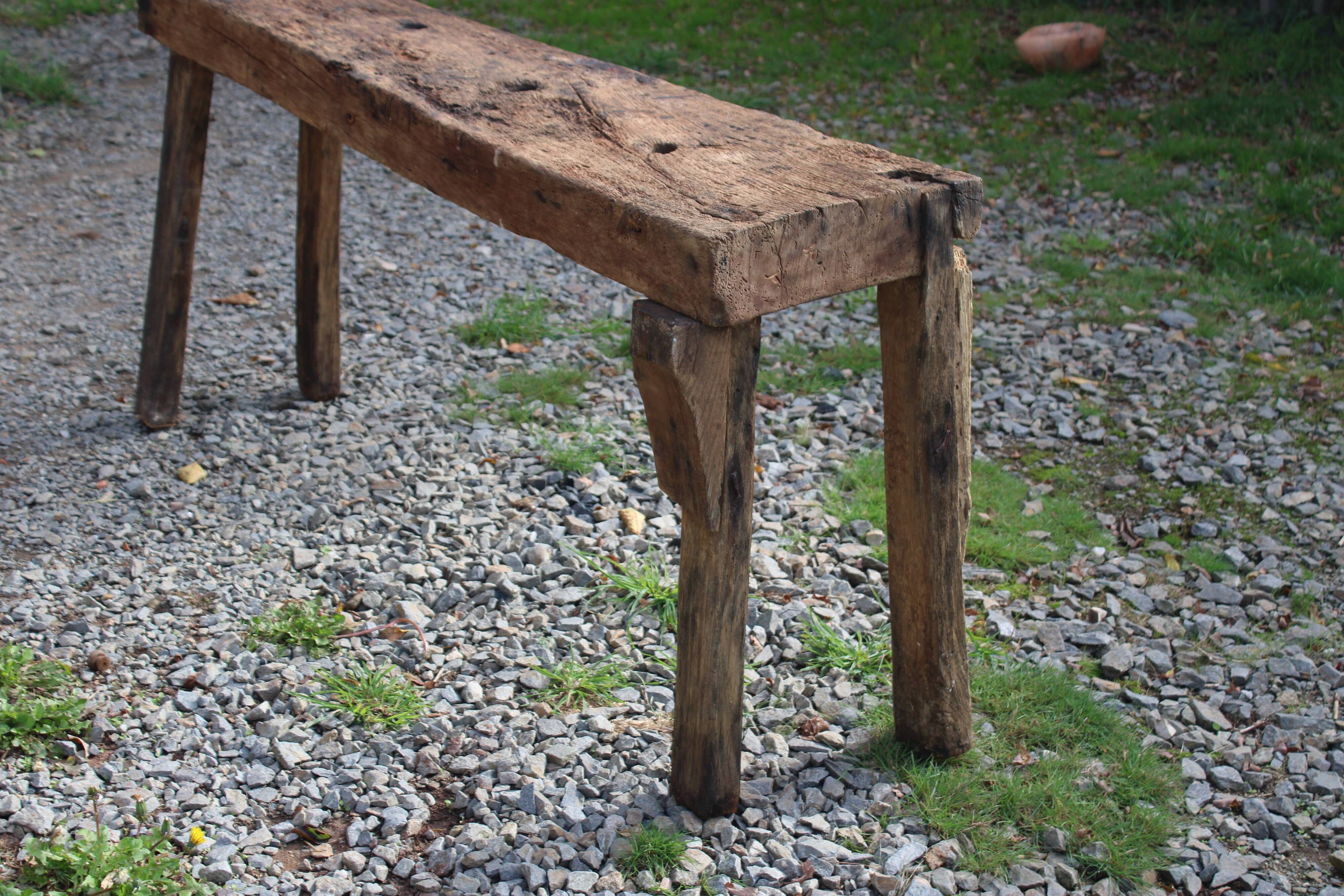 Old solid wood workbench – character console, thick top – 165 cm