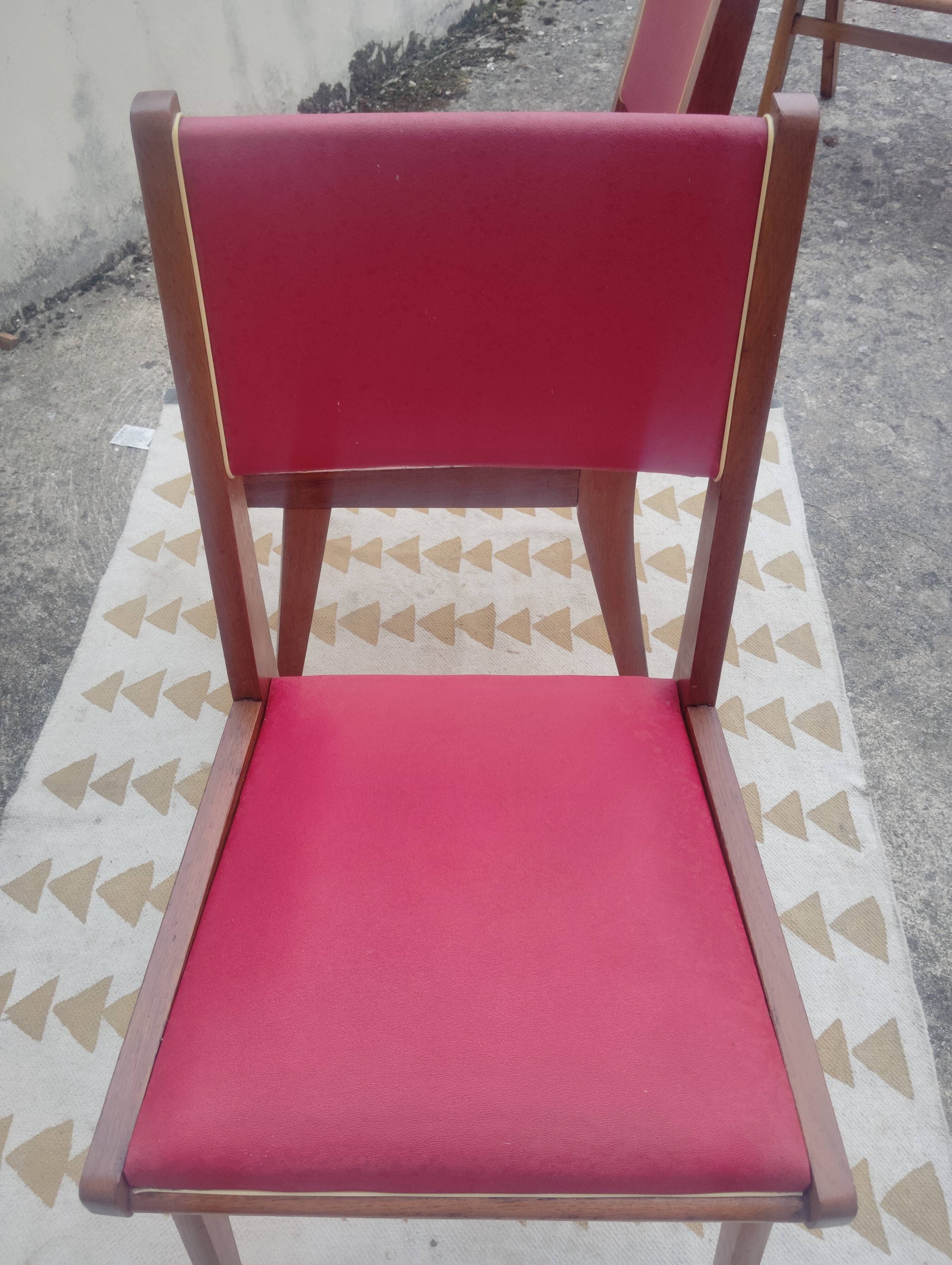 Set 7 chaises et 2 fauteuils bridge vintage chêne+simili