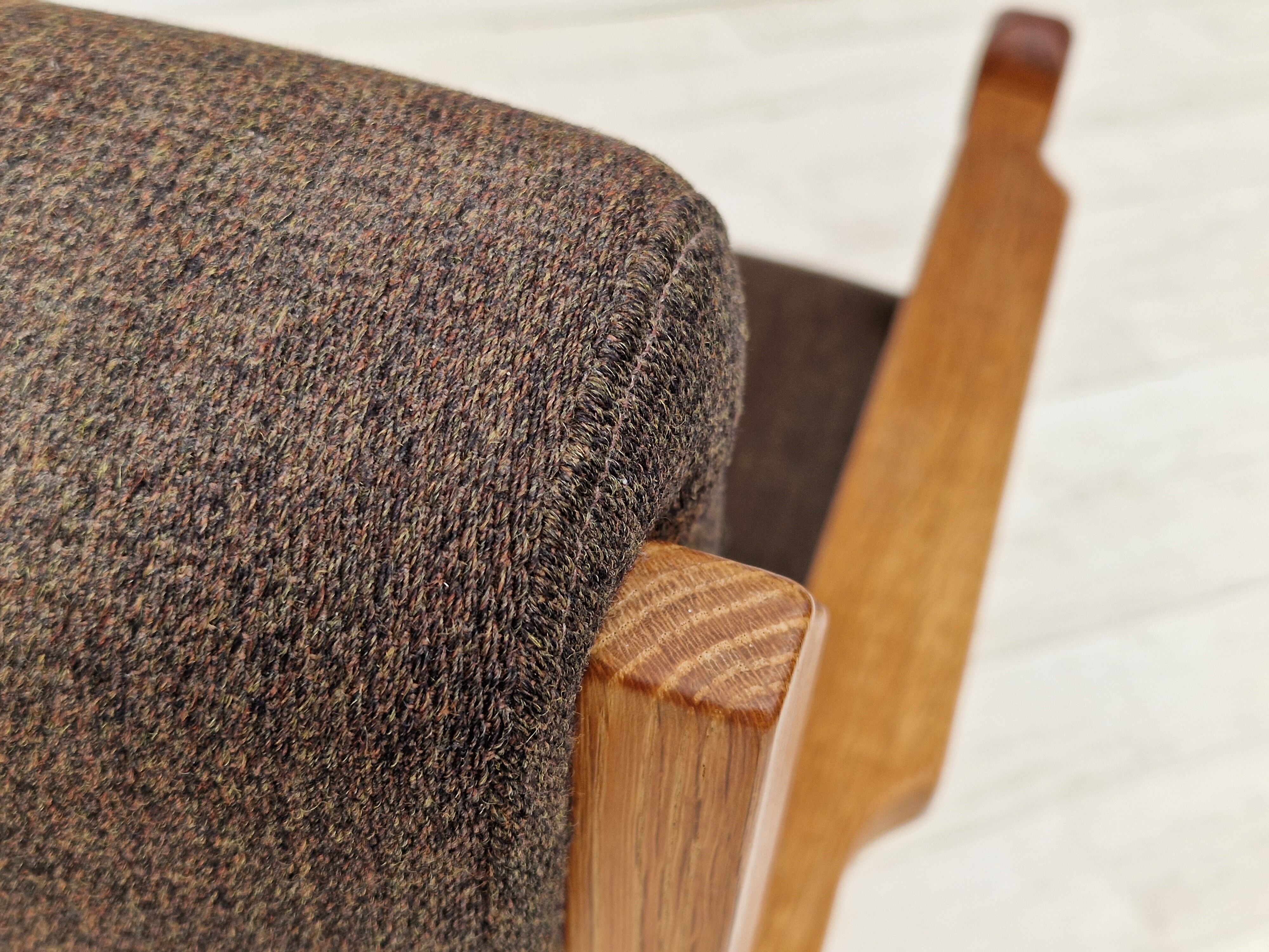 1970s, Danish design, oak wood armchair in furniture wool.
