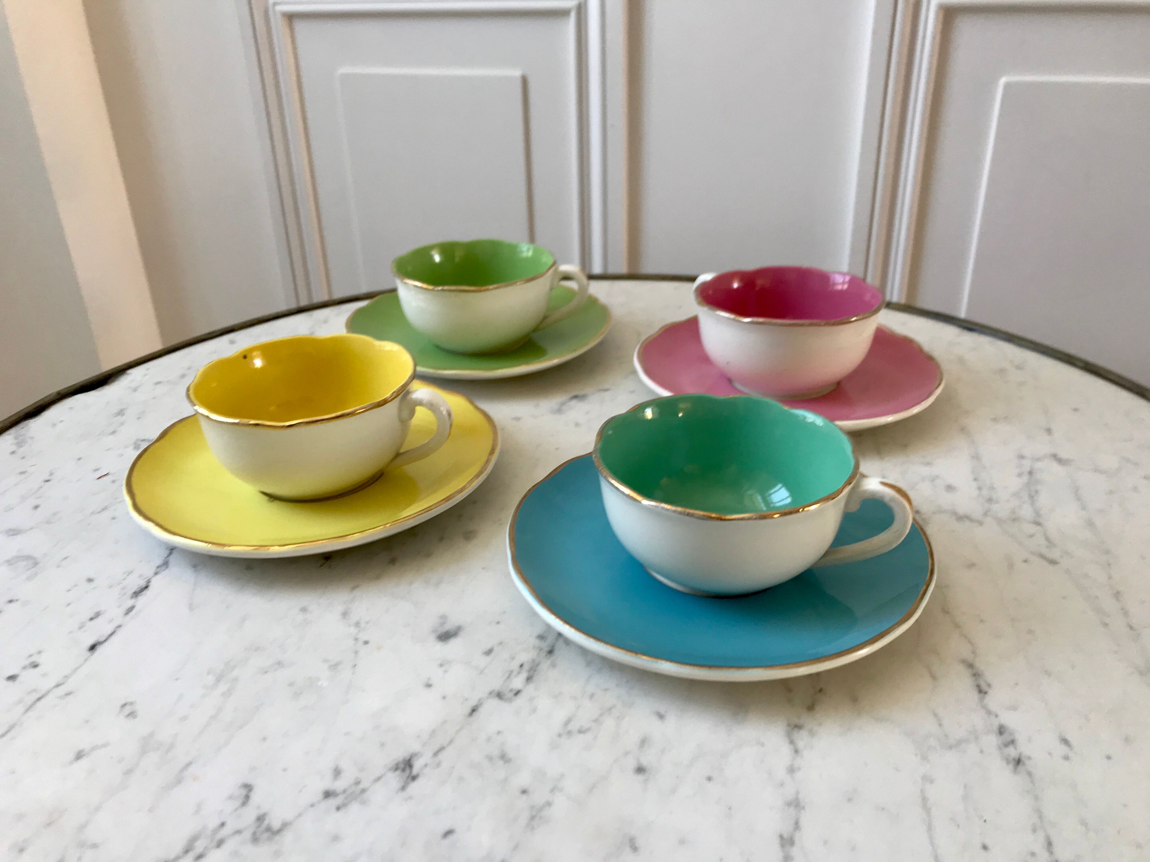 Set of 4 cups Digoin Sarreguemines pastel years 50-60