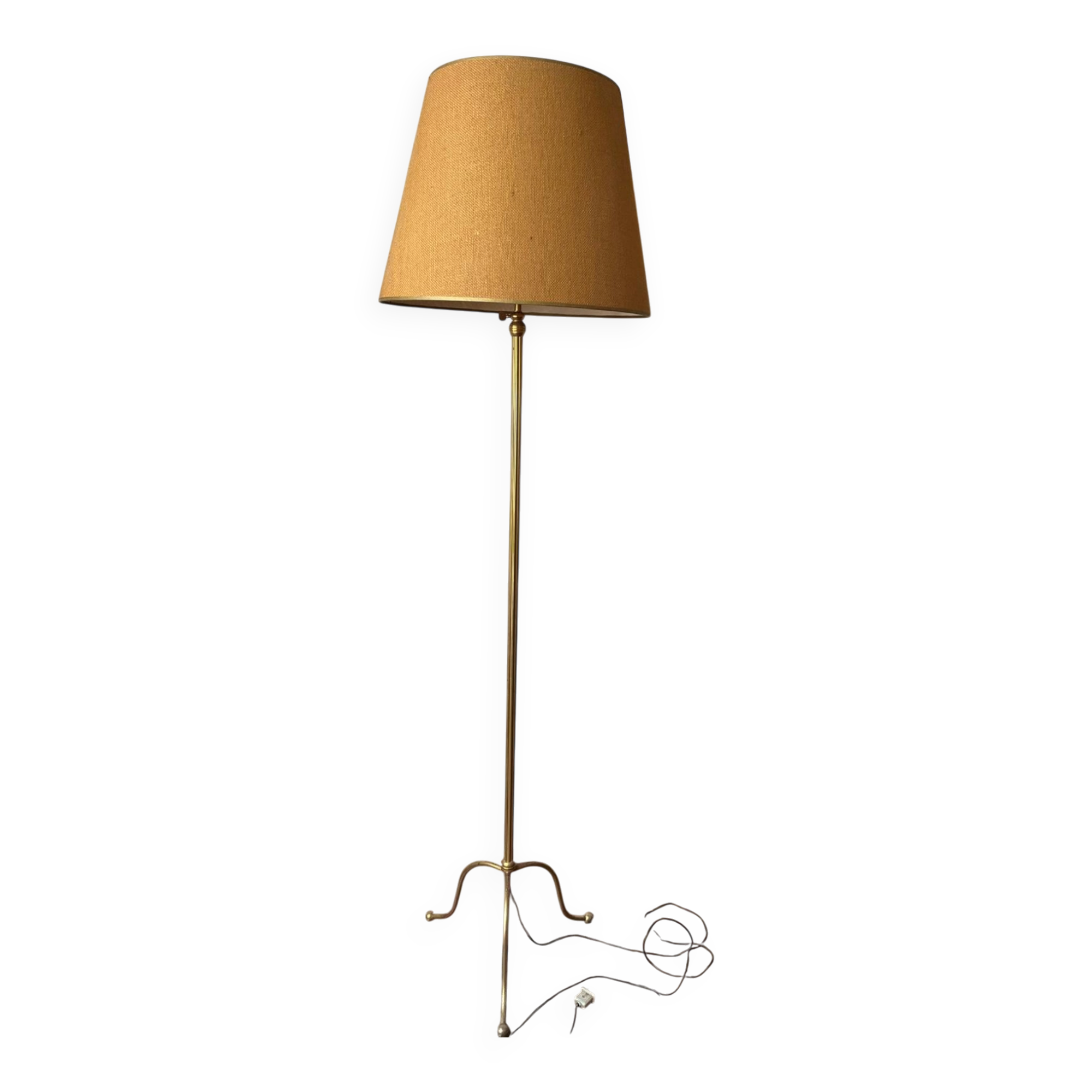 Golden brass floor lamp — French decorative style, circa 1950-1970