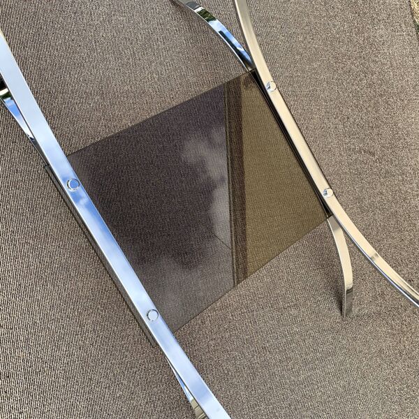 Table basse double verre fumé et chrome 1980