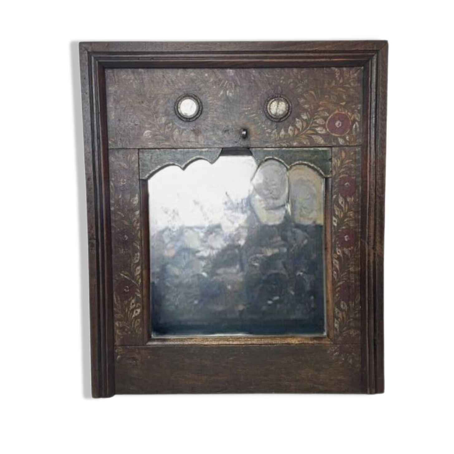 19th century wooden trumeau mirror with floral decoration
