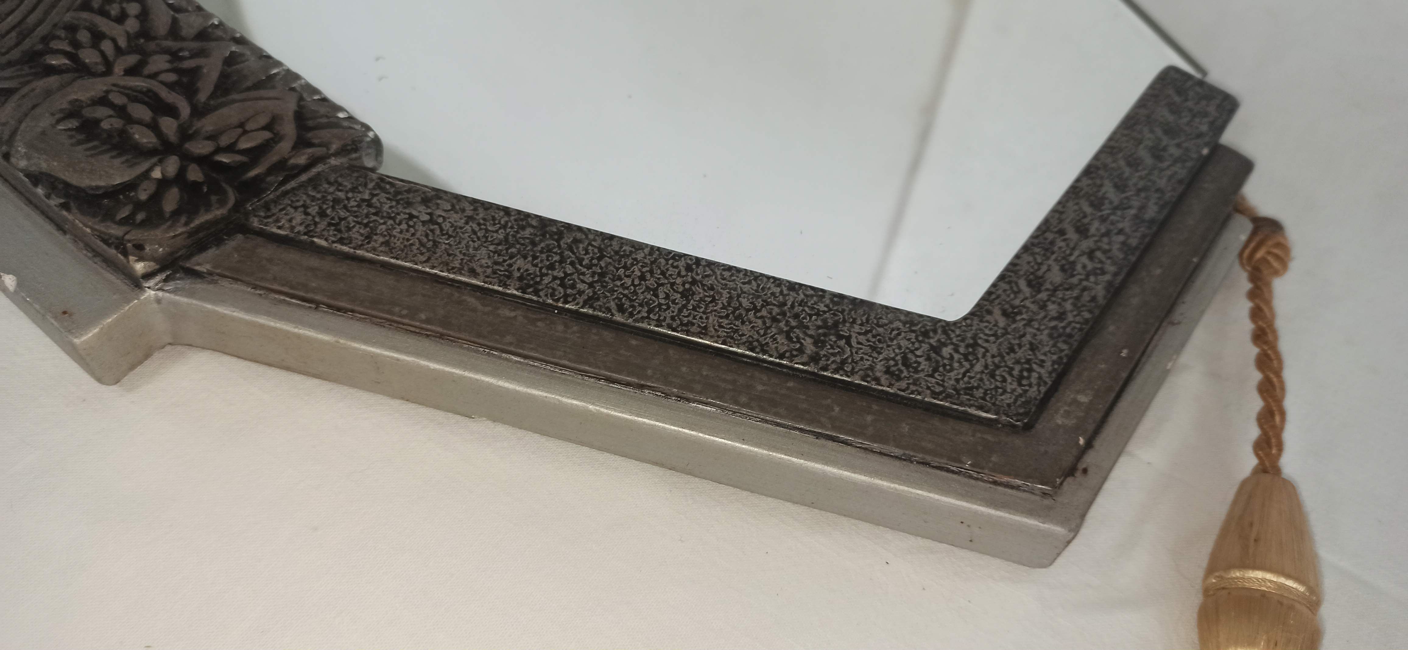 Mirror art deco grey silver pom pom rope