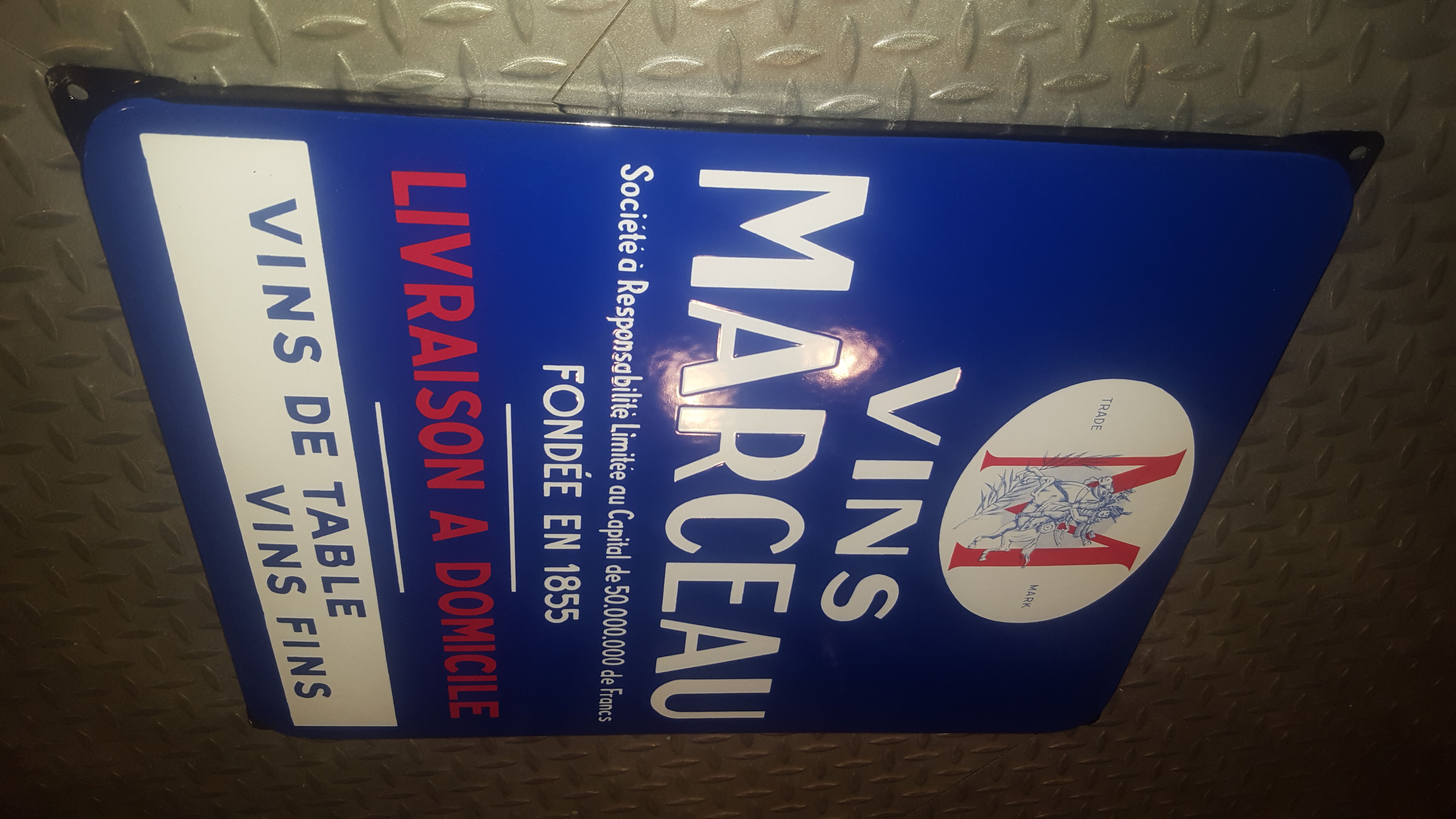 Authentic advertising enamel plate Wines Marceau 50'S (Alsatian enamel)