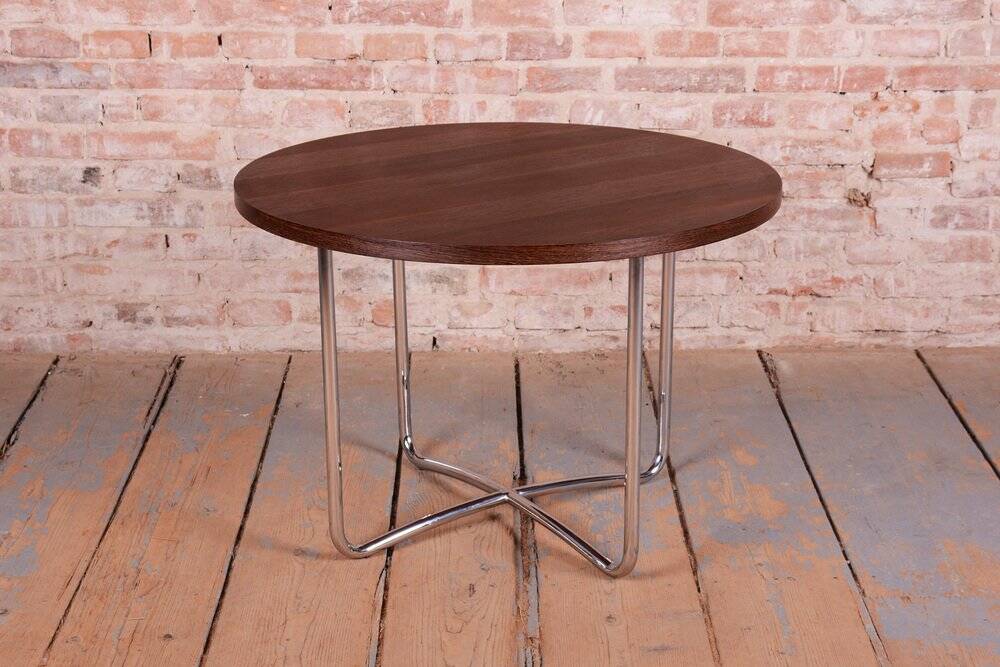 Bauhaus Round Coffee Table in Beech and Wenge, Czech, 1930s