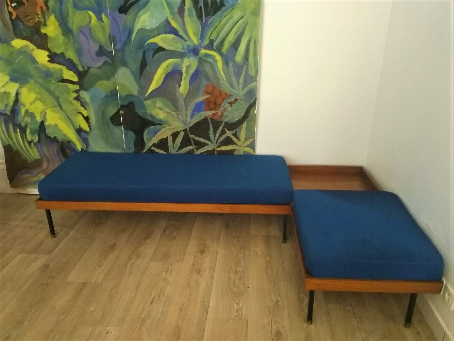 Daybed bench sofa angle teak and Scandinavian rosewood