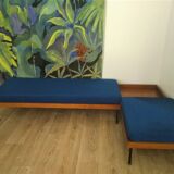Daybed bench sofa angle teak and Scandinavian rosewood