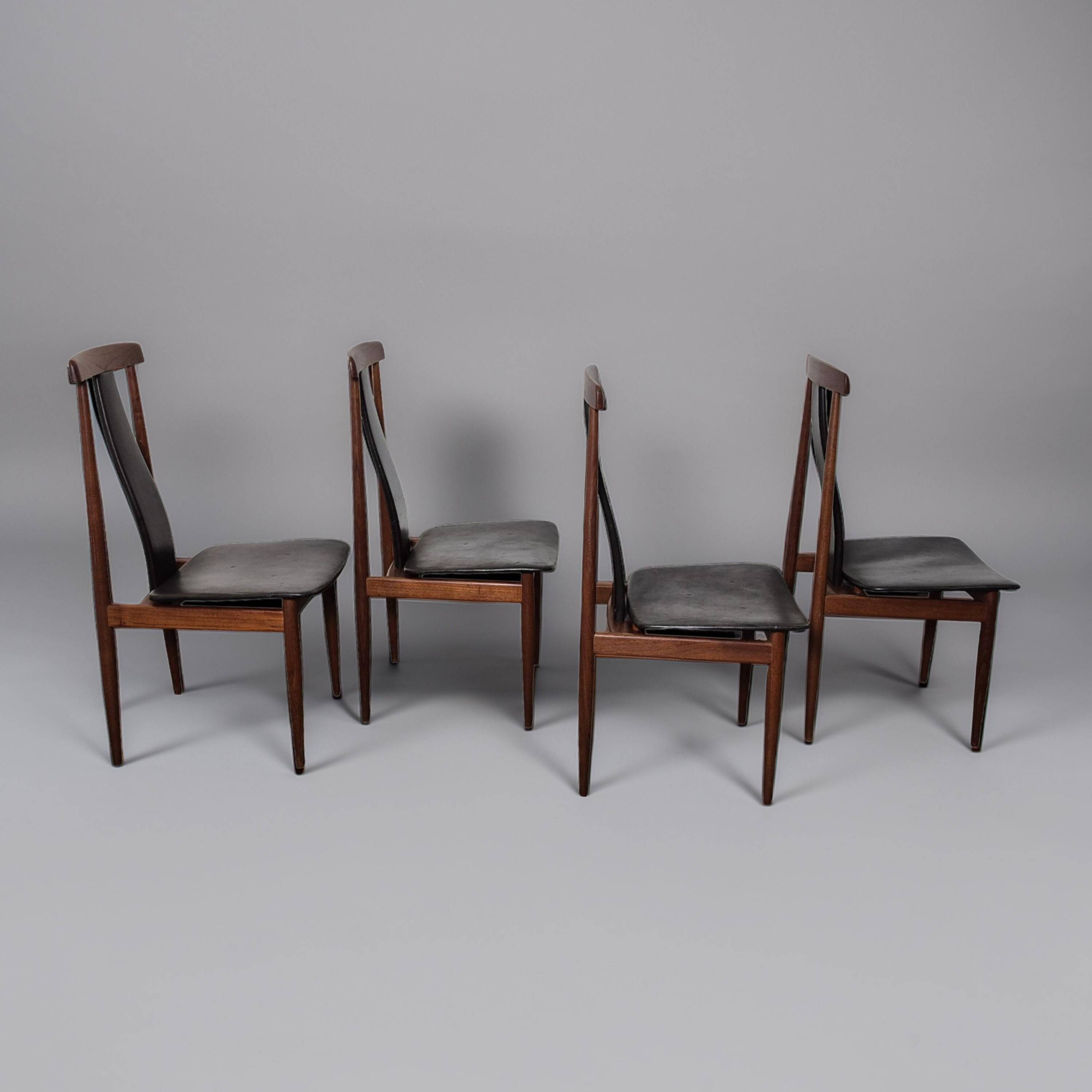 Set of 4 teak and leather dining chairs, Denmark 1960s