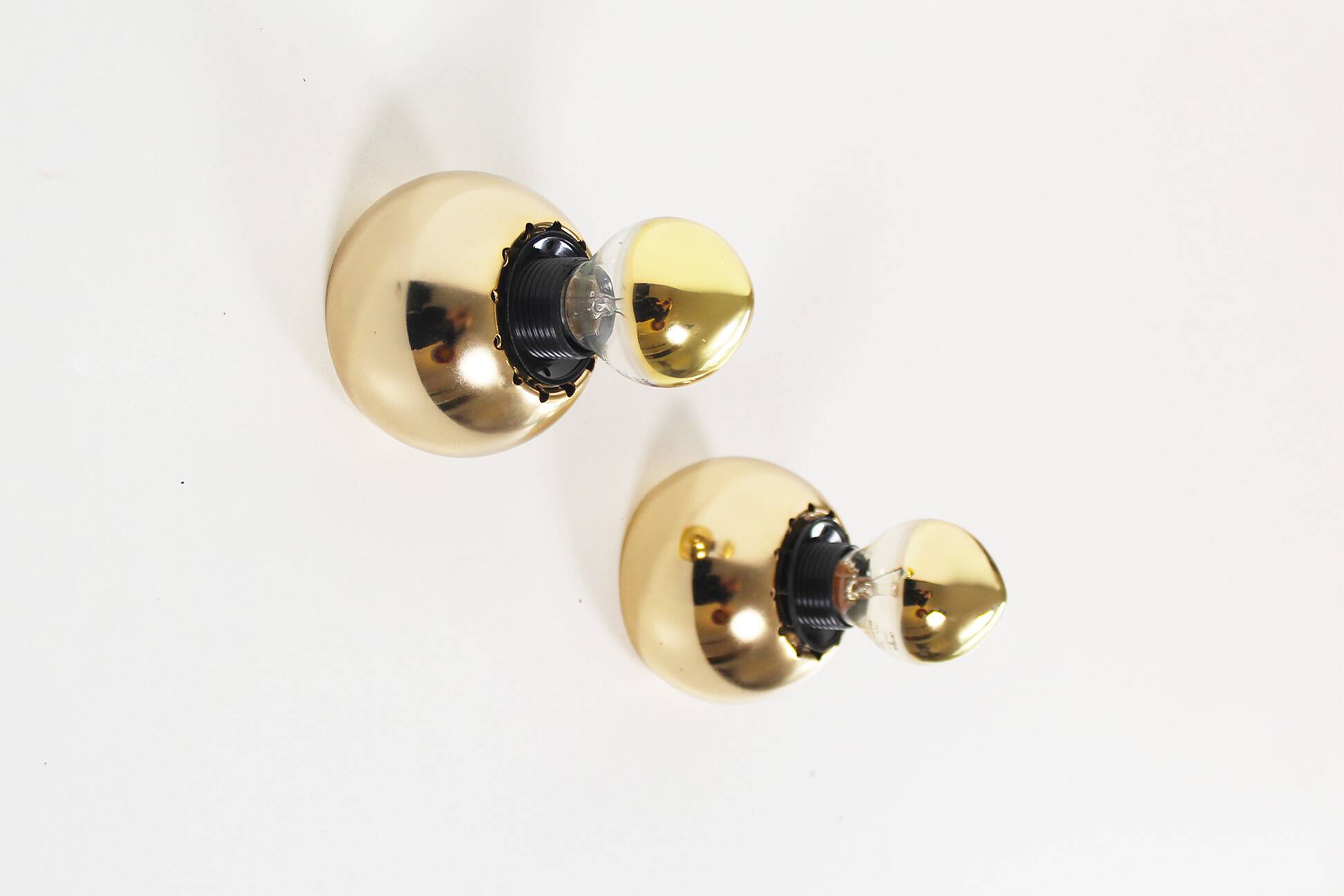 Set (2) of petite playful brass ‘ball’ wall lights, Italy 1970’s